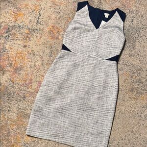 J. Crew White Tweed and Navy Sleeveless Sheath Dress 8